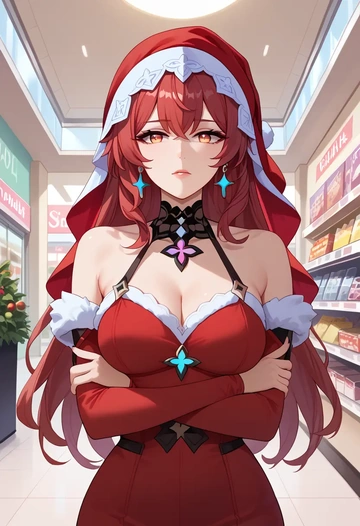 star rail,black swan,Christmas,red velvet dress  - AI generated anime art